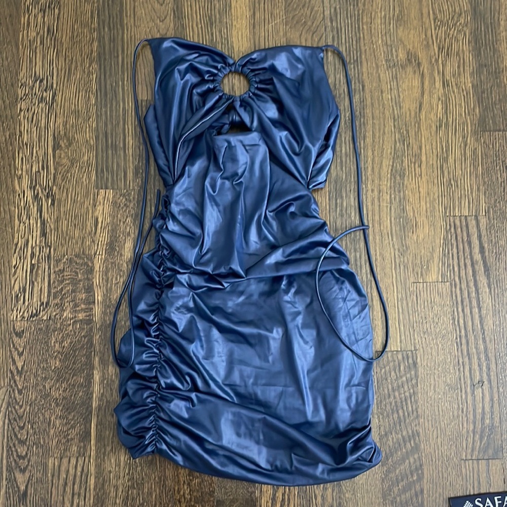 This is a navy blue Lucy in the Sky dress, size small.